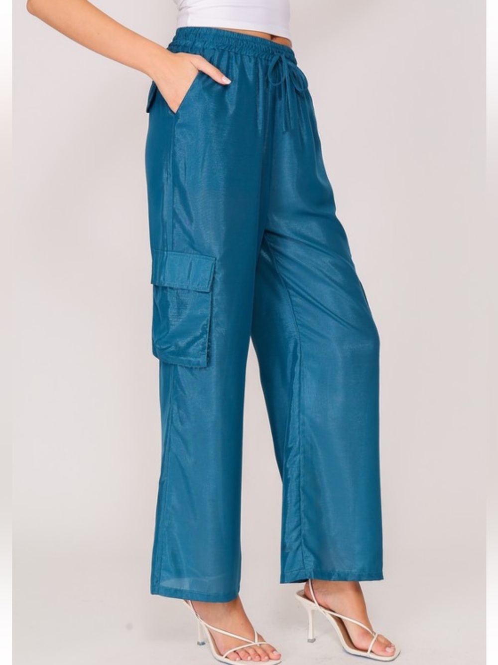 Lumiere Teal Lightweight Drawstring Cargo Pants